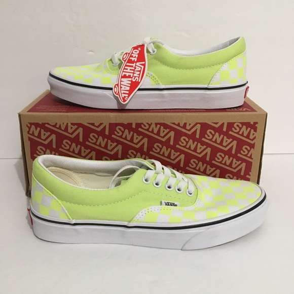 neon green checkered vans